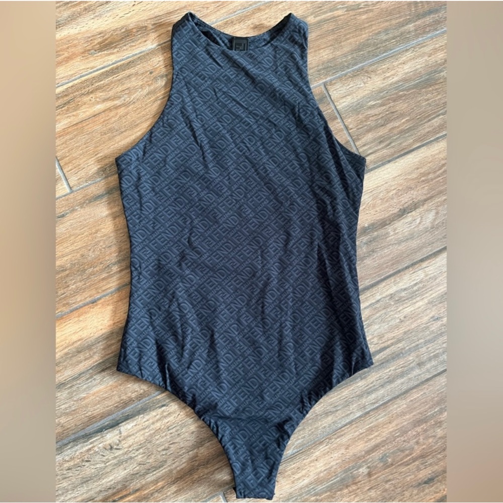 Skims X Fendi High Neck Bodysuit Black Thong Medium M NEW